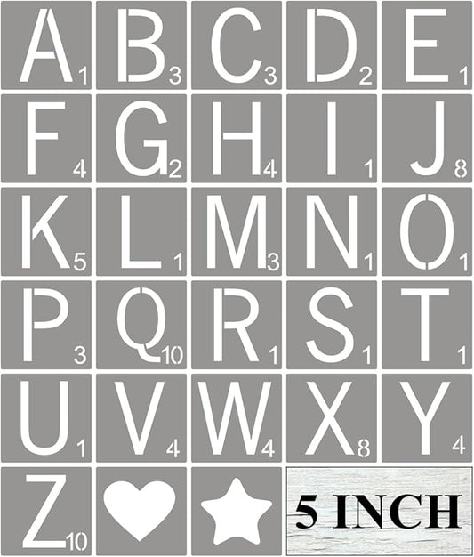 Scrabble Tile Letter Stencils 5 Inch - 28 Pack Scrabble Style Alphabet Stencil Templates for Painting on Wood, Reusable Plastic Stencils for Crafts Making & Wall Art Decorations