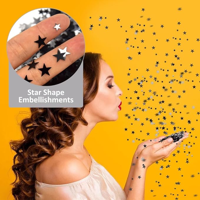 Ruidee 60g Star Confetti Metallic Foil Stars Table Confetti Metallic Foil Stars Sequin for Halloween Birthday Wedding Festival Party DIY(ZX/Black)