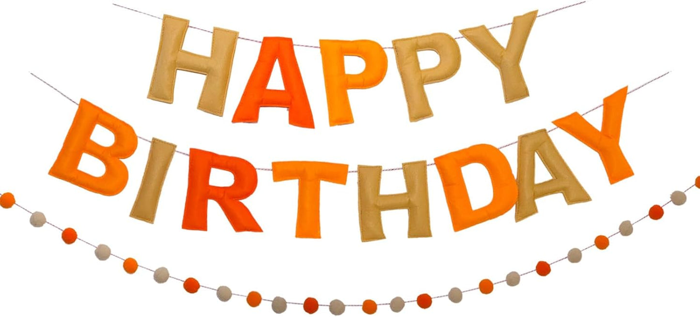 Happy Birthday Banner Felt Ball Garland Pre-Strung Happy Birthday Sign for Party Backdrop Decorations Photo Prop