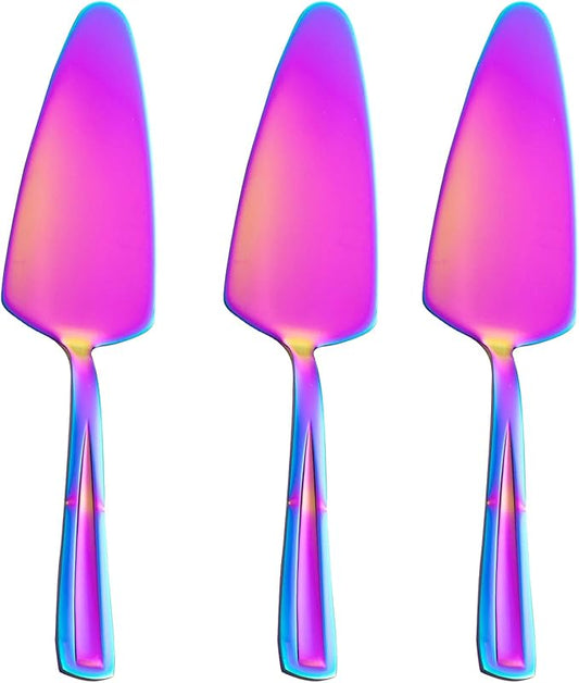 Rainbow Pie Cake Server Set, GoGeiLi 3-Piece Stainless Steel Dessert Server Spatula for Pizza, Pastry, Cheese, Dishwasher Safe