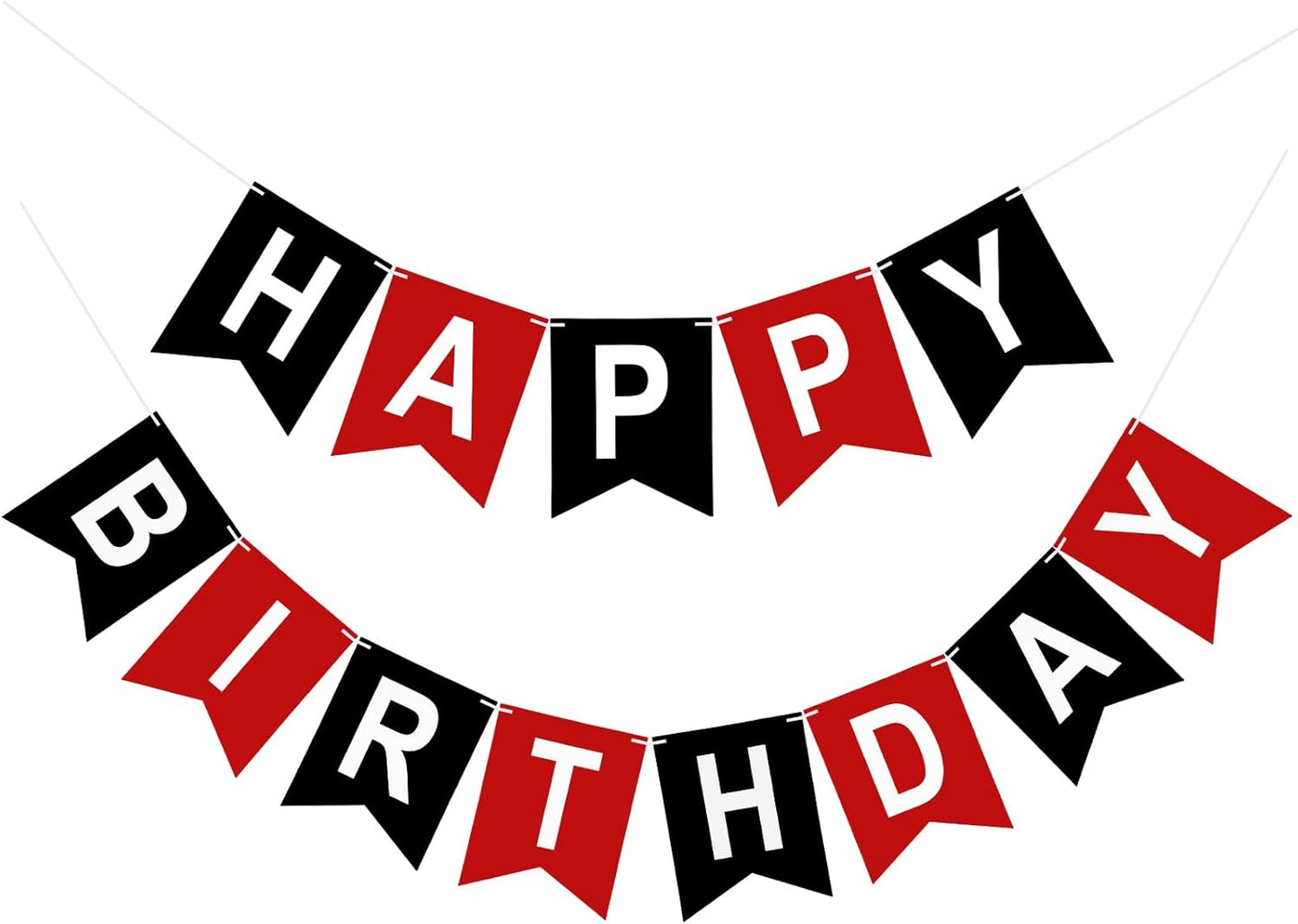 Pre-Strung Red and Black Happy Birthday Banner Birthday Party Banner NO DIY Happy Birthday Sign Birthday Hanging Decoration for Women Men Girl Boy Party Supplies (Red and Black)