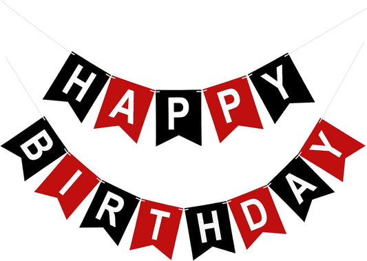 Pre-Strung Red and Black Happy Birthday Banner Birthday Party Banner NO DIY Happy Birthday Sign Birthday Hanging Decoration for Women Men Girl Boy Party Supplies (Red and Black)