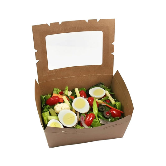 FC Meyer MeyerWindow #4 Kraft Boxes With Window, Disposable Paperboard Take Out Cartons, Bakery Boxes, Lunch Box & Go To Food Storage Container, 7 3⁄4” x 5 1⁄2” x 3 1⁄2“, Small Pack of 15