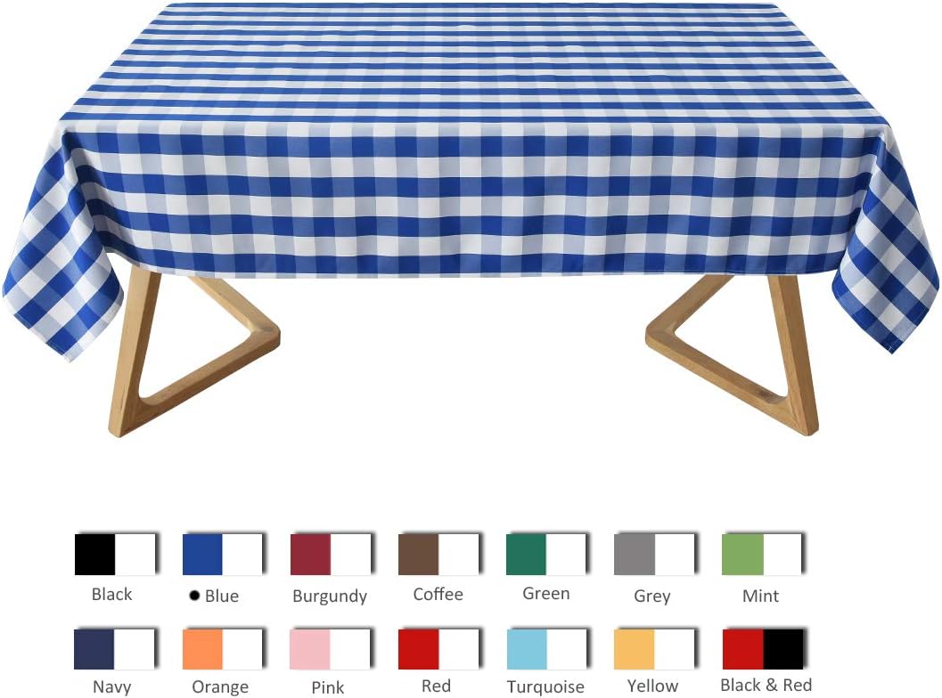 maxmill Checkered Rectangle Tablecloth Water Resistance Wrinkle Free Spillproof Heavy Weight Gingham Plaid Table Cloth for Buffet Banquet Parties Event Holiday Dinner, 60 x 84 Inch Blue and White