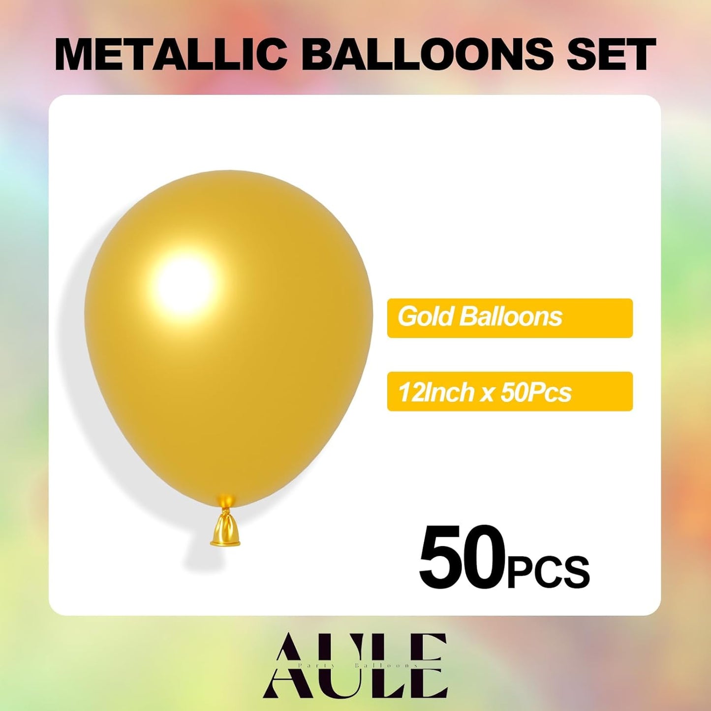 AULE Party Balloons 50 Pcs 12 inches Gold Metallic Chrome Helium Shiny Latex Thicken Balloon Perfect Decoration for Wedding Birthday Baby Shower Graduation Christmas Carnival