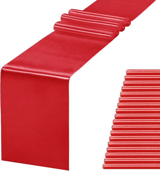 20 Pack Satin Table Runner 12 X 108 Inch Silk Table Runner for Party,Wedding, Birthday, Banquets,Decoration(Red)