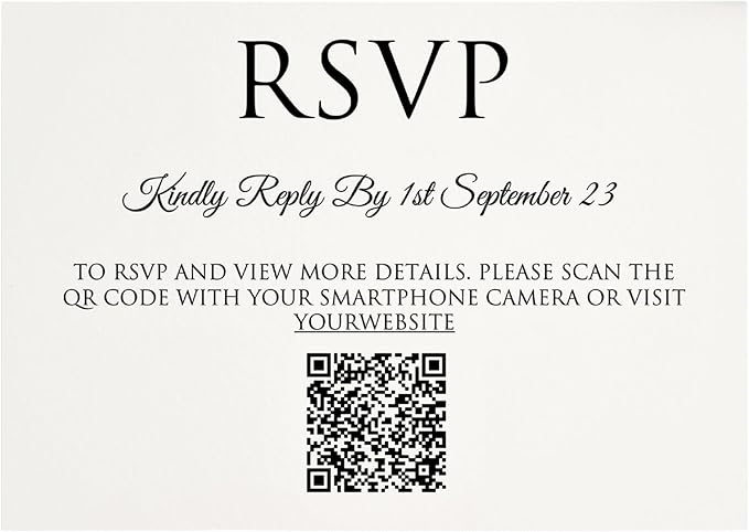 TrendPrintStore RSVP Card With QR Code, Very useful (Detail, Thank You, Reception) (4” x 5.3” or 10 cm x 13,5 cm) With Black And White Card Options
