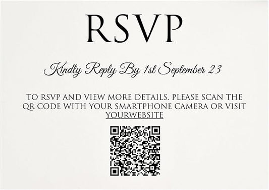 TrendPrintStore RSVP Card With QR Code, Very useful (Detail, Thank You, Reception) (4” x 5.3” or 10 cm x 13,5 cm) With Black And White Card Options