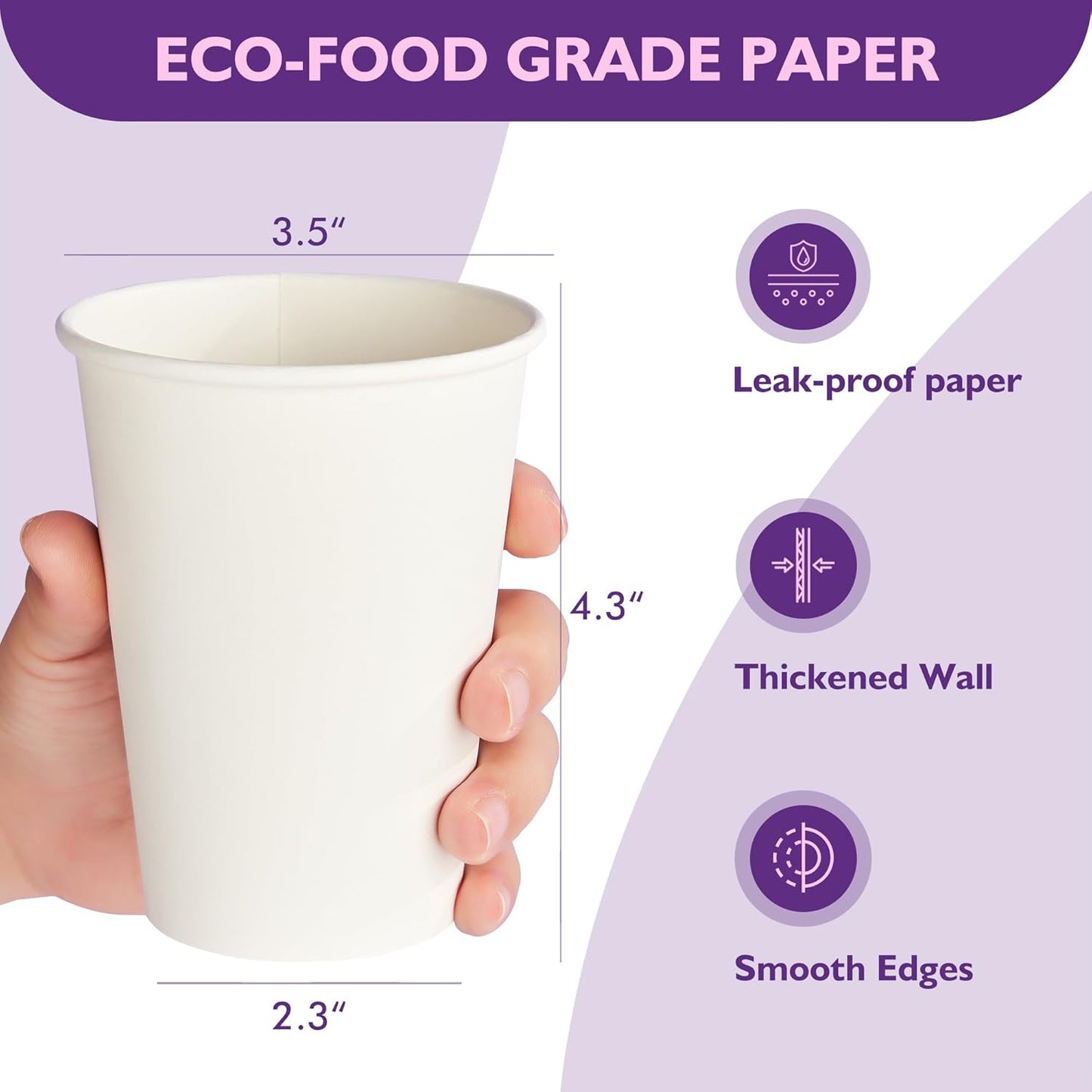 12 oz White Paper Coffee Cups, Disposable Hot Cups for Coffee, Tea, Cocoa, Beverages, 300 Pack