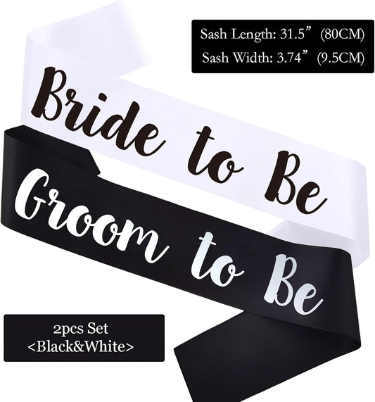2 PCS Bride to Be and Groom to Be Sash, Black & White Bachelorette Sashes for Bridal Shower Bachelorette Party Engagement Gifts