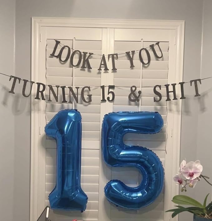 15 Balloon Numbers, 40 Inch 15th Birthday Decorations for 1 5 15 51, Dark Blue Big Foil Number Balloons for Wedding Store Anniversary Party Supplies