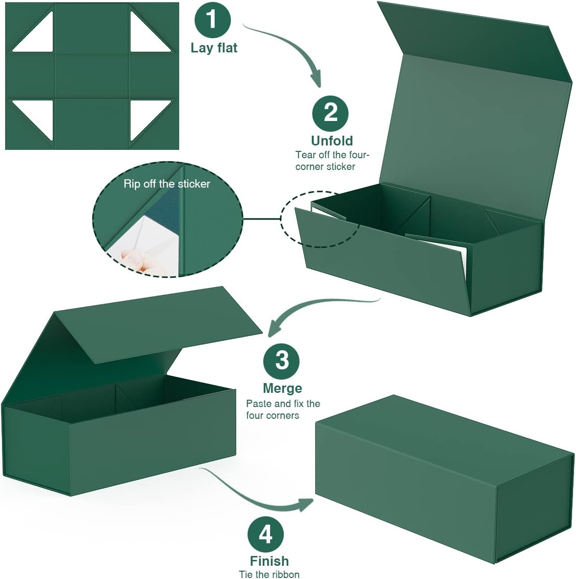 Gift Box 12" x 6" x 4",Large Gift Box with Lid, Forest Green Boxes for Presents,Birthday,Valentine's Day,Mother's Day,Christmas,Anniversary,Luxury for Gift Packaging