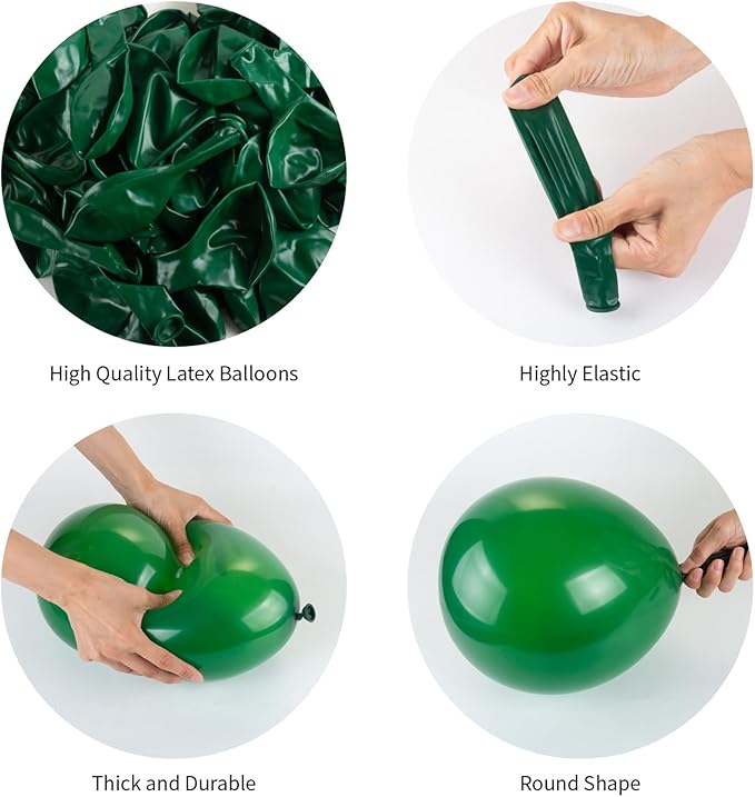Dark Green Balloons, 140pcs Forest Green 18 12 10 5 Inch Different Sizes Pack Party Latex Balloons for Birthday Halloween Holiday Balloon Garland as Party Decorations