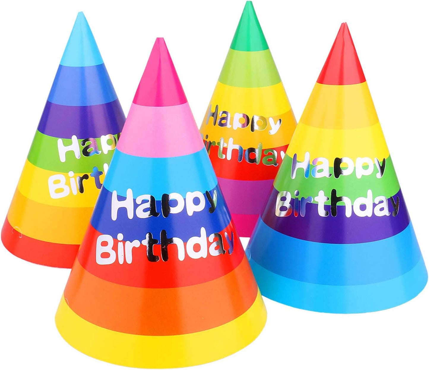 Rainbow Cone Party Hats for Kids & Adults - 12 Pack, 8 inch - Perfect for Birthday Parties & Classroom Decorations