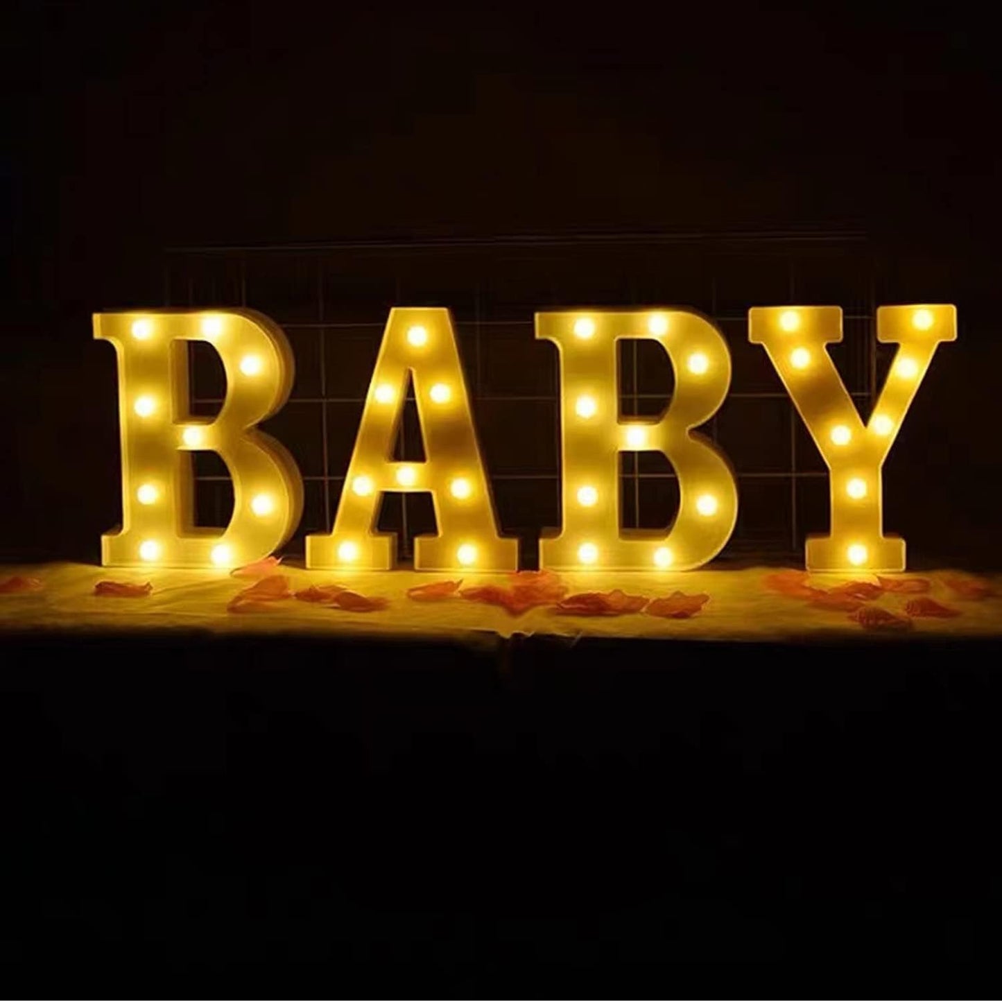 4 LED Baby Marquee Logo Light, Warm White Glowing Letters Perfect for Baby Shower Party, Birthday Party, Home Bedroom Nursery Table Wall Decor