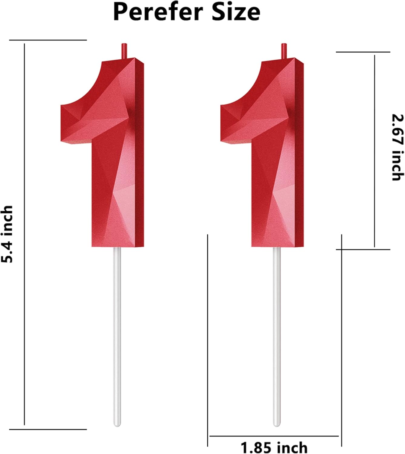 Number Birthday Candles(11 Candle Red) 3D Diamond Shape Number Happy Birthday Cake Candles for Birthday Party Wedding Decoration Reunions Theme Party