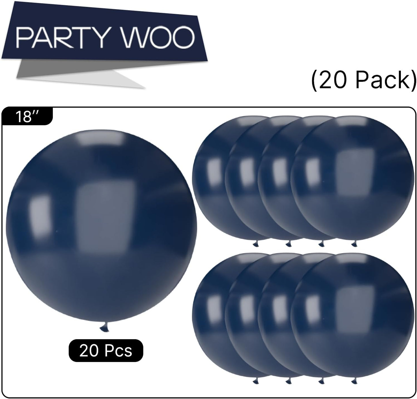 PartyWoo Navy Blue Balloons 20 pcs 18 Inch Large Big Jumbo Giant Matte Dark Blue Latex Balloons for Graduation New Year Weddings Father's Day Baby Shower Birthday Party Decorations Blue-Y72