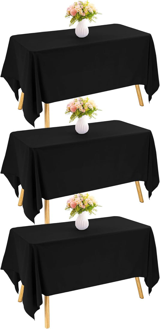3 Pack Rectangle Black Table Cloth Bulk Washable Polyester Table Cover for Wedding Dining Table Buffet Parties Banquet Decoration（60x102Inch, Black）