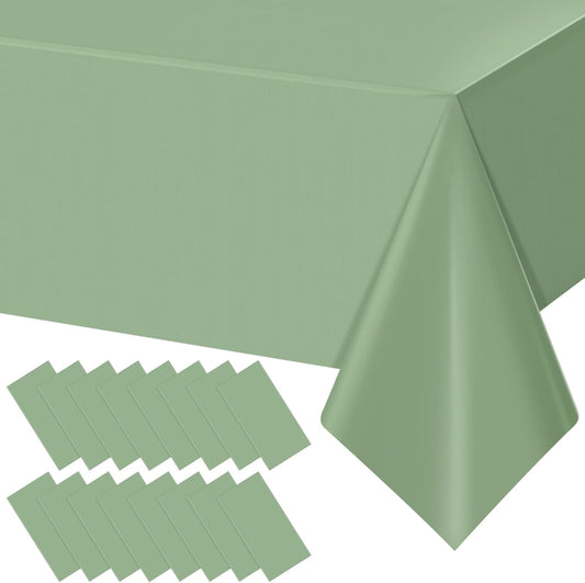 16Pack Sage Green Plastic Tablecloths Rectangle Light Green Tablecloth Waterproof Disposable Sage Table Cover for Summer Birthday Bridal Wedding Baby Shower Party Decorations,54 X 108 Inch