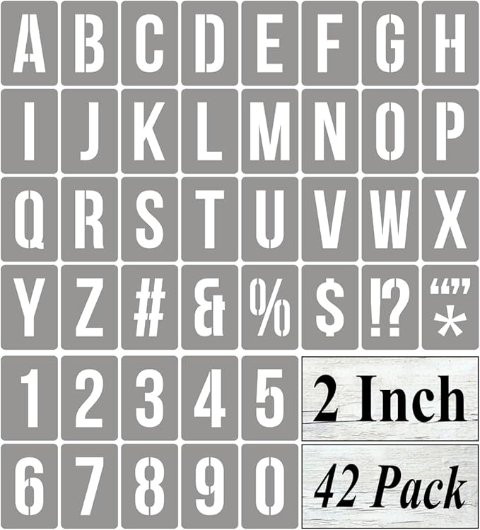 2 Inch Alphabet Letter Stencils for Painting - 42 Pack Letter and Number Stencil Templates with Signs for Painting on Wood, Reusable Numbers and Letters Stencils for Chalkboard Wood Signs & Wall Art