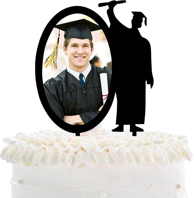 2026 Congrats Grad Graduation Cake Topper - Black Acrylic Photo Frame Grad Cake Topper - Class of 2026 Grad Party - College Graduation Party Decorations