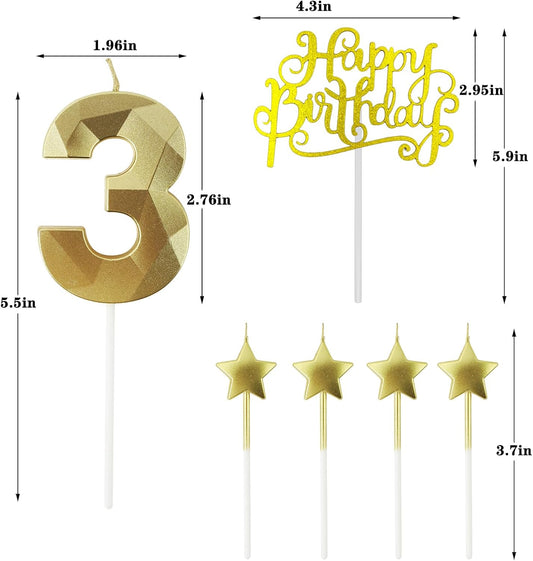 Golden Number 35 Birthday Candles and Star Birthday Candles 2.76 inch Birthday Cake Candles 3D Diamond Shaped Candles are Suitable for Birthday Parties and Anniversary Cake Decorations Candles