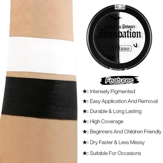 Halloween Black White Face Paint, Goth White Foundation Makeup Cream To Powder Greasepaint, Emo Gothic Clown Cosplay Face Painting Full Coverage, Eye Black Body Paint SFX Cary Skeleton Zombie Costume