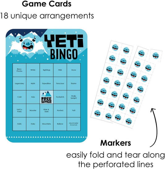 Big Dot of Happiness Yeti to Party - Bingo Cards and Markers - Abominable Snowman Party or Birthday Party Bingo Game - Set of 18