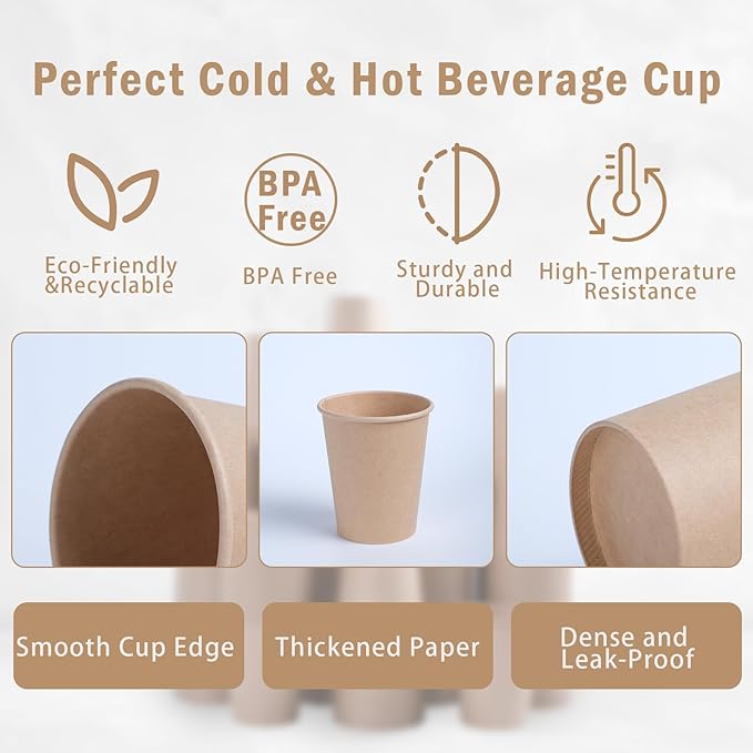 Lamosi 500 Count 12 oz Kraft Paper Cups, Disposable Hot/Cold Paper Coffee Cups, 12 Ounce Beverages Cups, Water Cups for Party Picnic Travel and Events