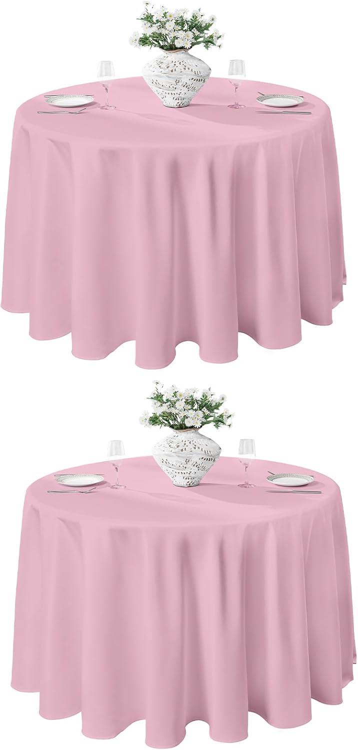 VidaFete Tablecloth 2 Pack 120inch Round Table Cloth Polyester, Stain Wrinkle Resistant Polyester Dining Table Cover for Kitchen Dinning Party Wedding Round Tabletop Buffet Decoration(Pink)