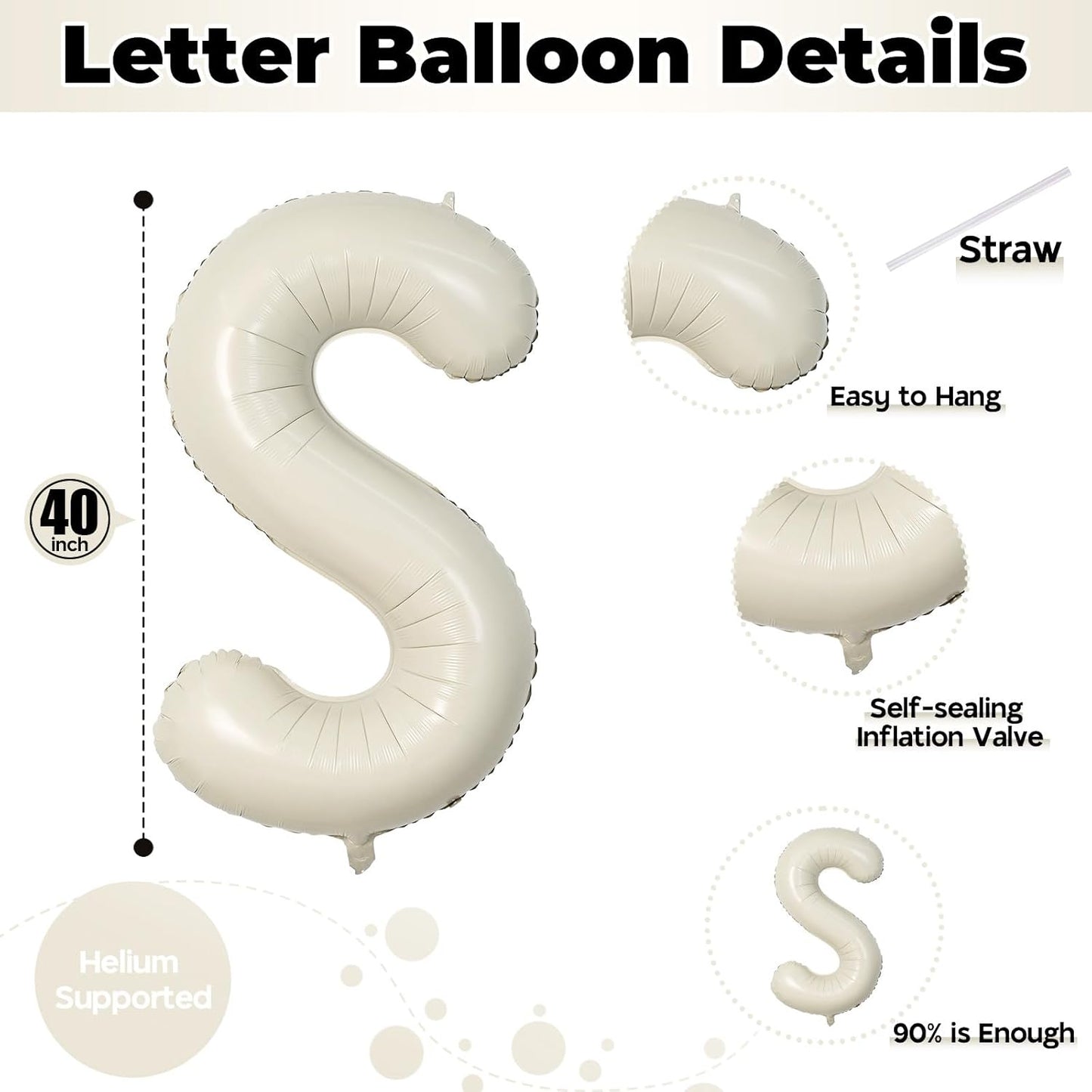 40 Inch Cream BIG SIS Balloons, Large Beige Neutral Big Sis Balloon Letters Sign with Ribbon, Ivory White Sand Baby Girls Balloon for Her Birthday Baby Shower Gender Reveal Party Decoration Supplies