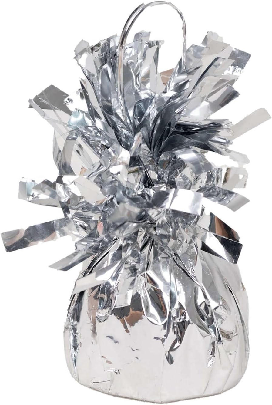 Efavormart 12 Pack Metallic Silver Foil Tassel Top Party Balloon Weights, 5.5oz 5"