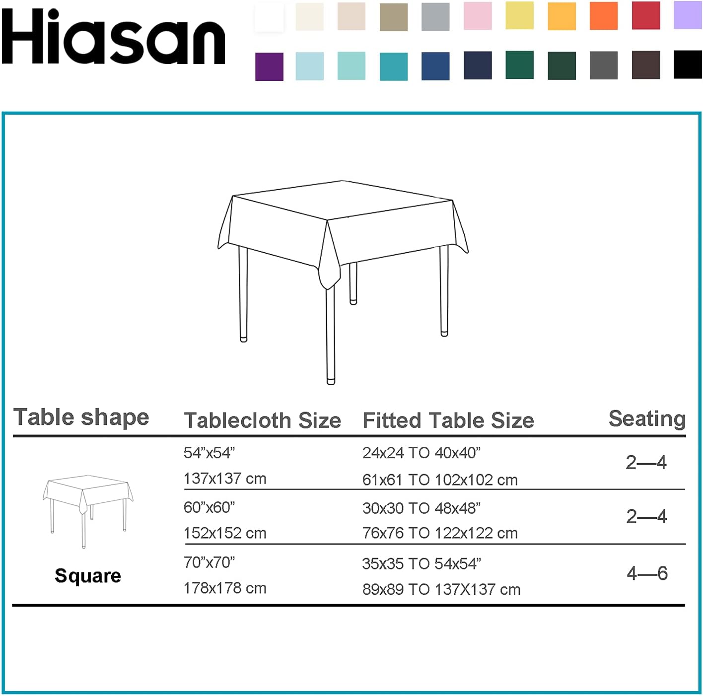 Hiasan Square Tablecloth - Waterproof and Spillproof Washable Fabric Table Cloth for Dining Room Kitchen, 60 x 60 Inch, Hunter Green