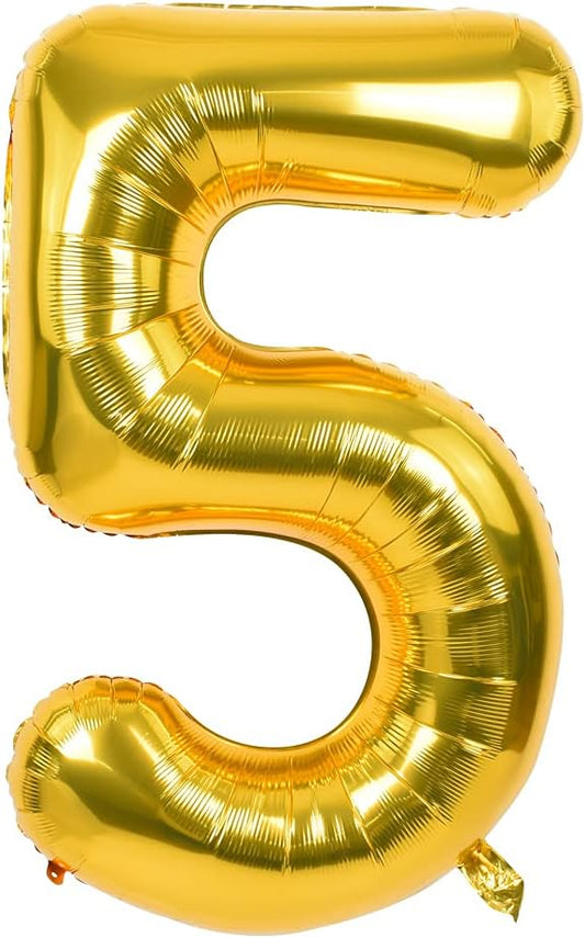 TONIFUL 40 Inch Gold Large Numbers Balloons0-9,Number 5 Digital Helium Balloons,Foil Mylar Big Number Balloons for Birthday Party Supplies Decorations