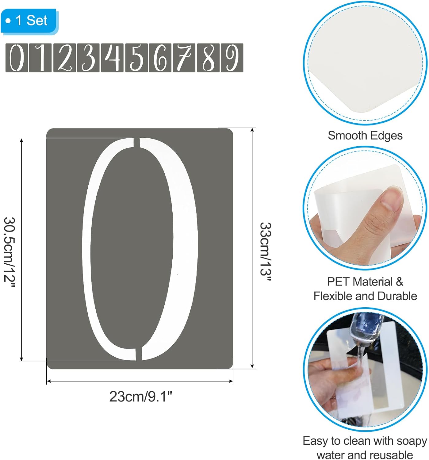 PATIKIL 10Pcs 12 Inch Large Number Stencils, 0-9 Address Number Stencil, Reusable Plastic Digital Templates for Crafts Drawing Stencils Templates White