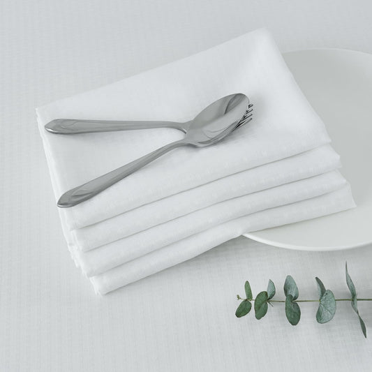 maxmill Cloth Napkins 20 x 20 Inch Weaved Texture Pattern Soft Comfortable and Luxury Serviette for Restaurant Family Dinners Weddings Parties and Banquets Set of 4 Pieces, White