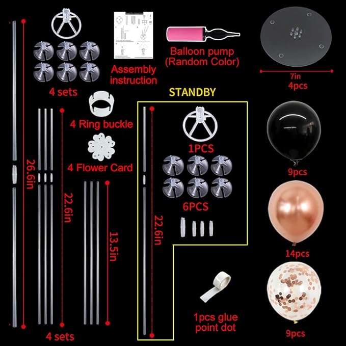 TONIFUL 4 Set Rose Gold and BlackBalloon Centerpieces for Table,Balloon Stand Kit for Bridal Shower,Class of 2026 Graduation,Wedding,Hot Girl Party Decoration,Retirement,Birthday Decorations for Women
