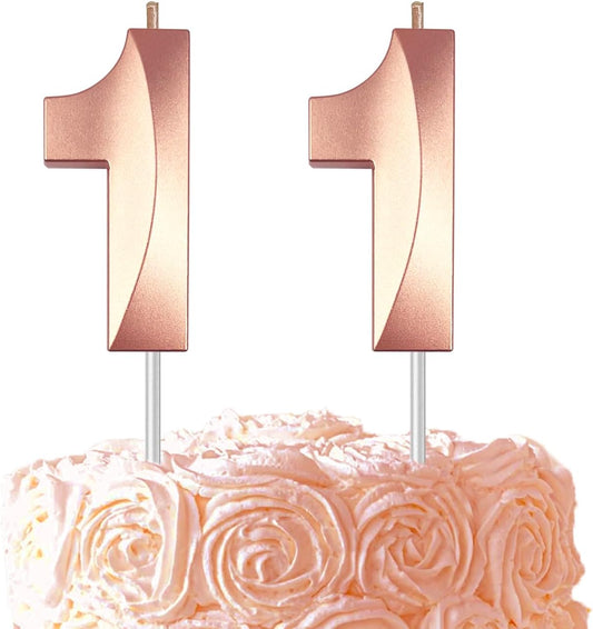 Rose Gold Number 11 Candle, 3D Diamond 2.76 Inch Number Birthday Cake Candles for Wedding Anniversary Decoration Happy Birthday Party Celebration