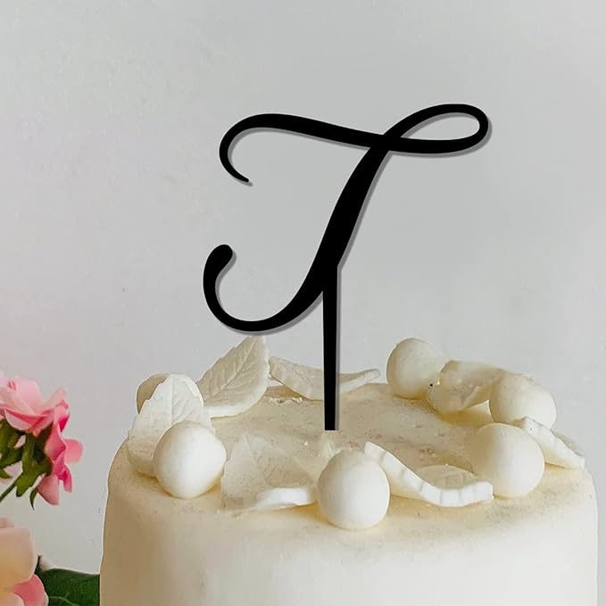 Monogram T Wedding Cake Toppers Personalized Alphabet T Black Acrylic Cake Toppers Bride And Groom Letters T Funny Party Cake Decoration Gifts for Bride Shower Anniversary Engagement