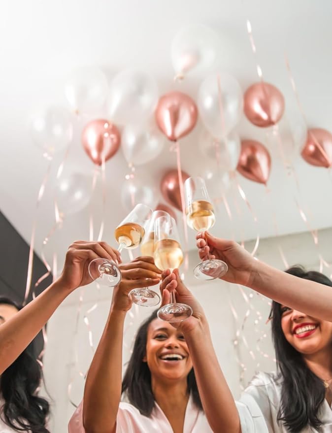 Rose Gold Balloon Garland Arch Kit, 134 Pcs Mothers Day Balloon Arch Kit, Multi-Size Metallic Rose Gold White Confetti Balloons for Mothers Day Decor, Bridal Shower, Wedding, Retirement, Baby Shower