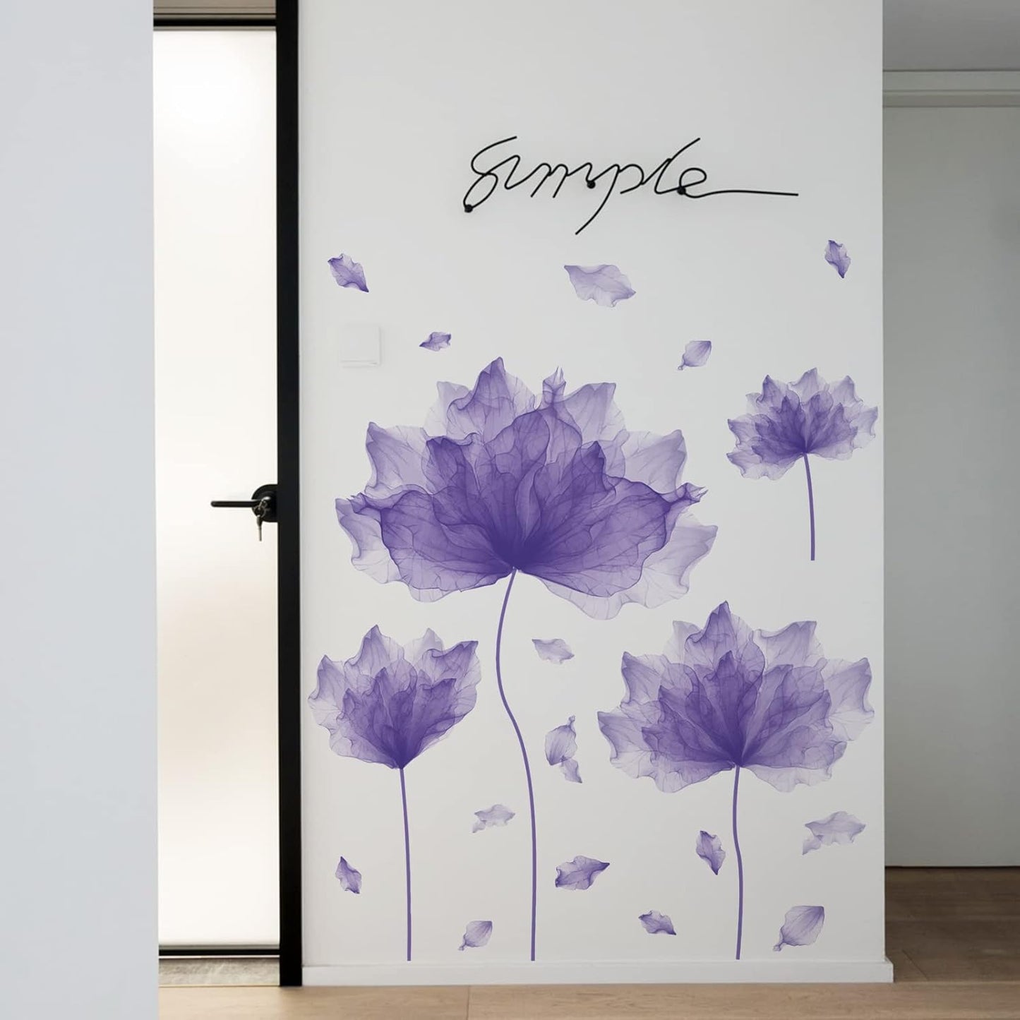 59.1'' x 49.6'' Huge Flower Petal Wall Decals Living Room Floral Wall Stickers Removable Peel and Stick Waterproof Wall Art Decor Stickers for Bedroom Bathroom Office (Purple)