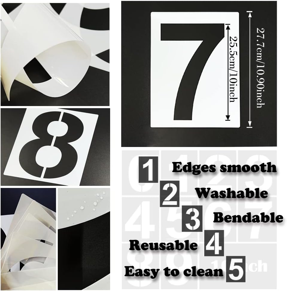 Large Number Stencil Kit - 10 Inch Reusable Plastic Address Number Stencils for Signs, Mailbox, Road, Parking Lot, Door, Trucks Painting