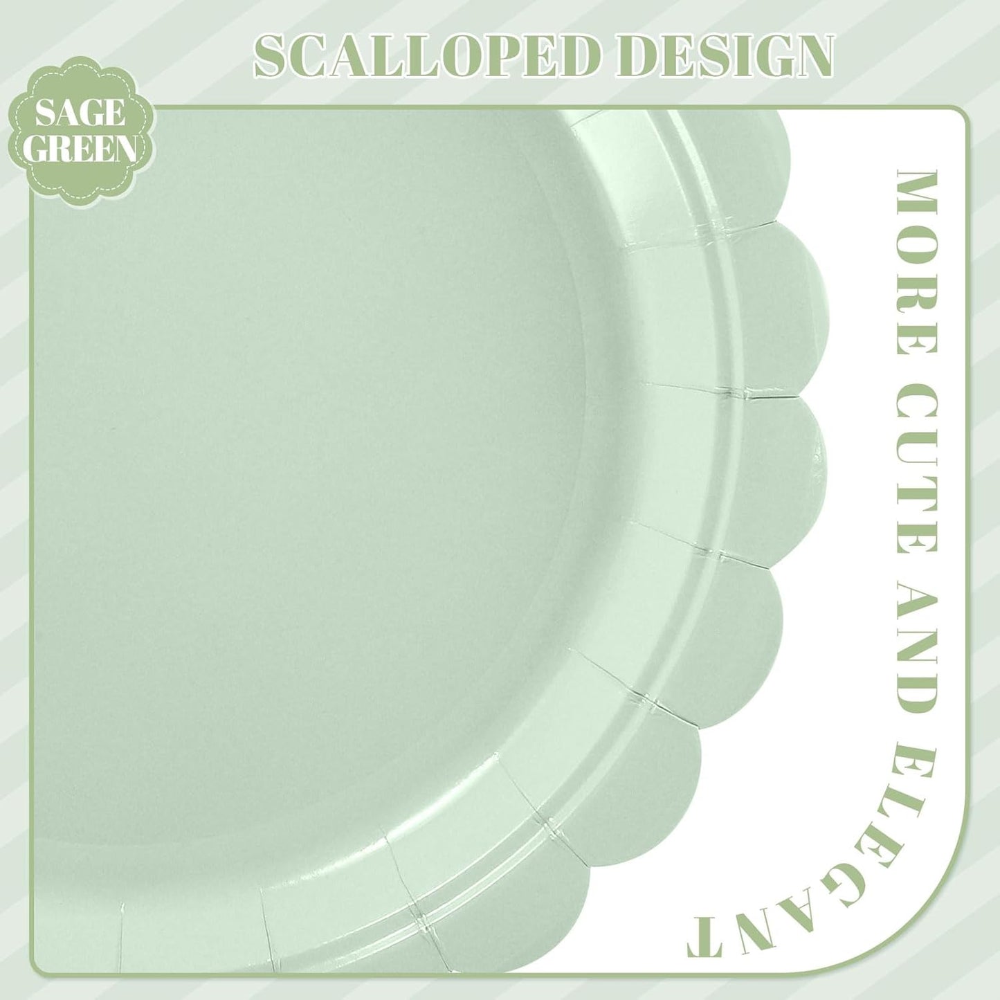 30 Pcs Dessert Plates Disposable, 7 Inch Scalloped Sage Green Cake Plates Small Birthday Appetizer Plate Cute Sage Green Paper Plate for Baby Bridal Shower, Wedding