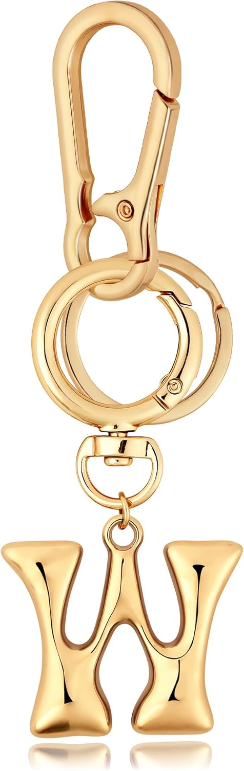 Gold Bubble Heart Initial Bag Charms for Handbags – Cute Initial Letter Keychain for Women, Purse Charms, Gold Gift