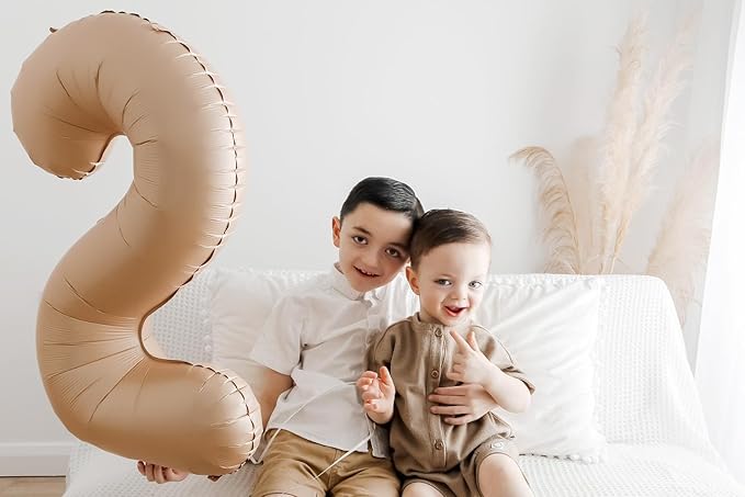 Light Brown 2 Balloon, Tan Number Balloons 40 Inch, Beige 2nd Balloon Number Birthday Decorations, Sandy Brown Second Two Birthday Party Supplies, Khaki Number 2 Balloon