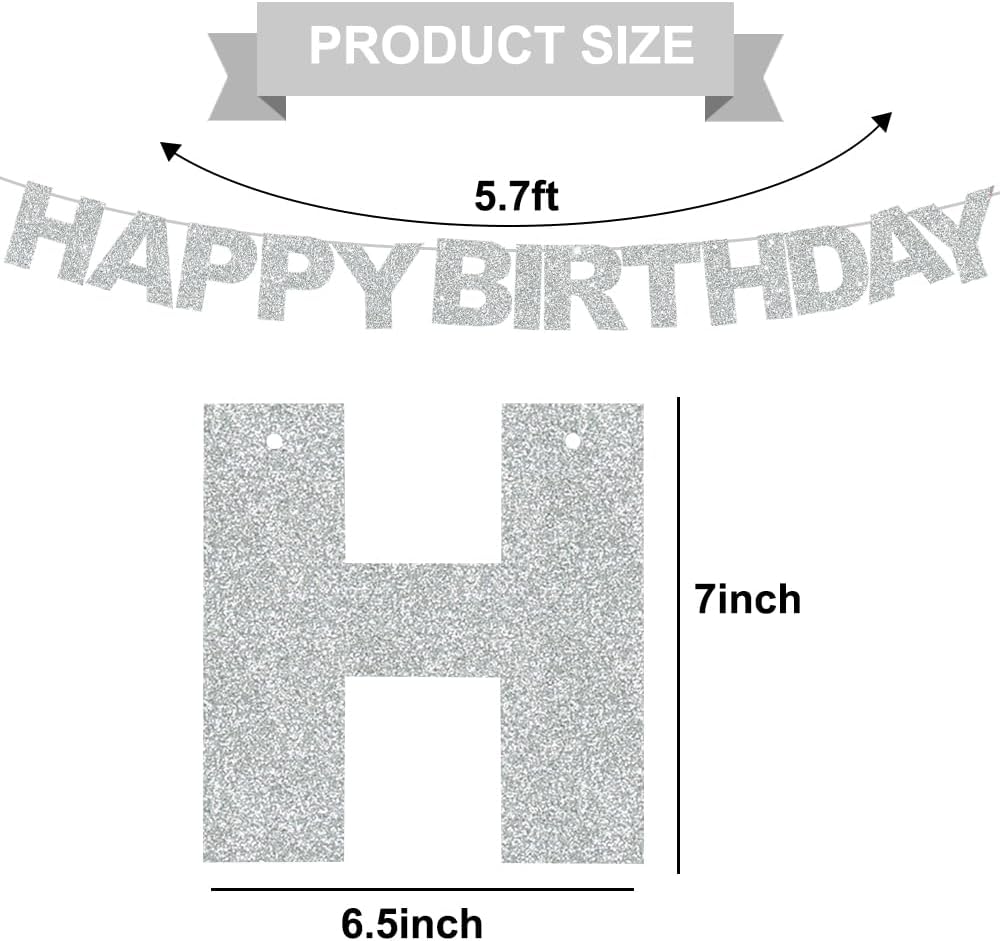 BEISHIDA Silver Happy Birthday Banner - Pre-Strung,No DIY，Birthday Decorations - Happy Birthday Sign - Birthday Banner for Women, Kids for Birthday Decor, Backdrop