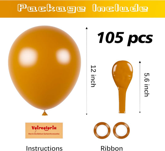 105pcs Retro Orange Balloons 12inch Party Latex Balloons for Boys Girls Birthday Baby Shower Gender Reveal Wedding Sunflower Party Decorations