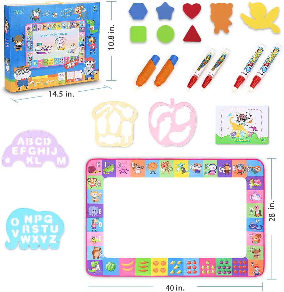 Water Doodle Mat - Kids Painting Writing Doodle Toy Board - Color Doodle Drawing Mat Bring Magic Pens Educational Toys for Age 3 4 5 6 7 8 9 10 11 12 Year Old Girls Boys Age Toddler Gift (Pink)