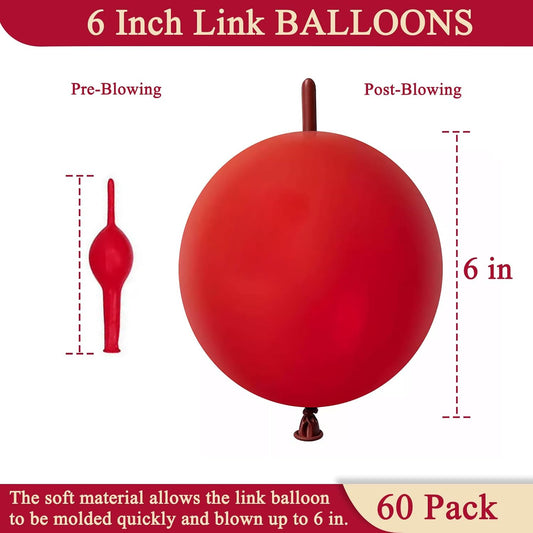 60 Pcs Link Balloons 6 Inch Quick Link Balloons for Birthday Wedding Party Festival Decorations (Dark Red)