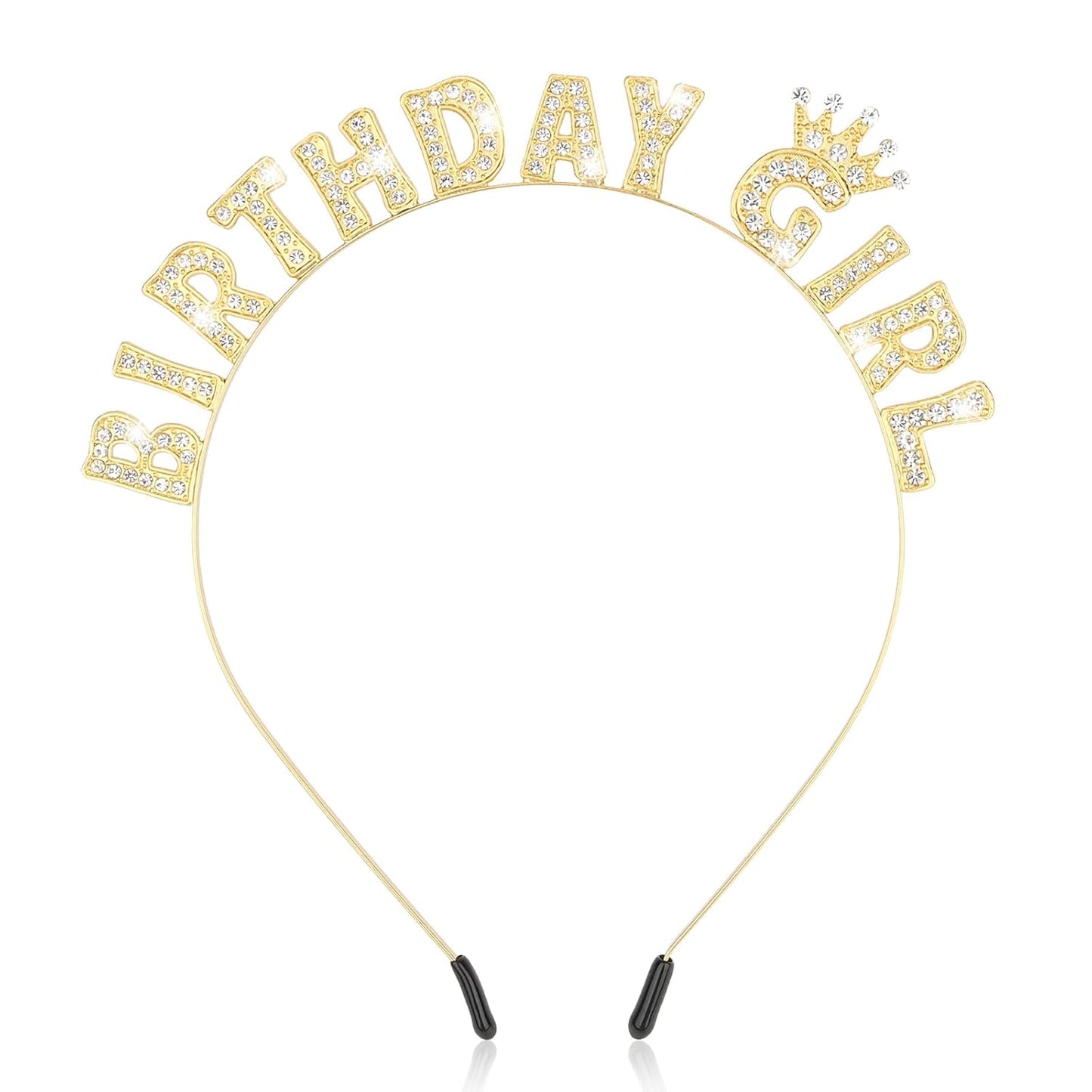 Wecoe Gold Birthday Girl Headband - Sparkling Rhinestone Tiara Crown Hair Accessories for Women Girls - Happy Birthday Party Decorations, Princess Birthday Gift Idea